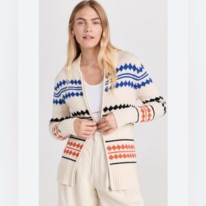 KULE Cream Zip-Front Cardigan with Blue, Black & Orange Fair Isle